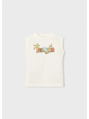 Mayoral Yazlık Erkek Çocuk Baskılı Kalın Askı Tshirt - Krem