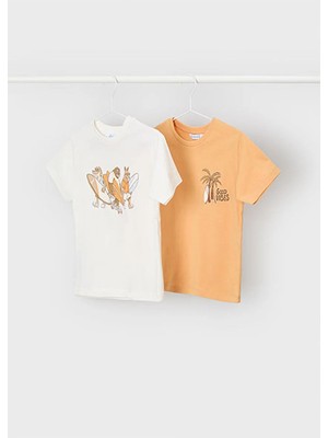 Mayoral Yazlık Erkek Çocuk Baskılı 2'li Tshirt Set - Krem