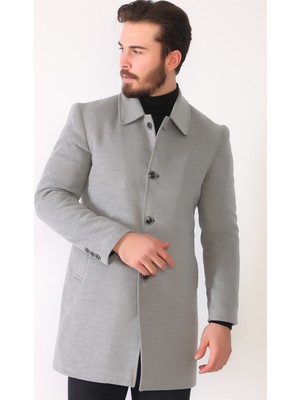 Dewberry PLT8364 Açık Gri Erkek Palto Yün Malzeme ile Orta Kalınlıkta Tasarım