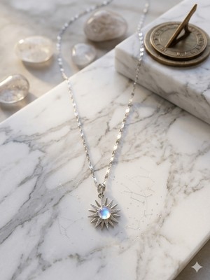 Lia Charm Smyrna Güneşi Gümüş Renk Zirkon Kolye - Mavi Aytaşı Detaylı