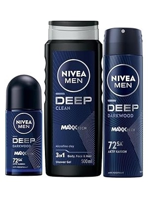 Uravas Store Men Erkek Çeyiz Bohça Seti Deep Dimension, Duş Jeli 500ML, Sprey Deodorant 150ML, Roll-On 50ML
