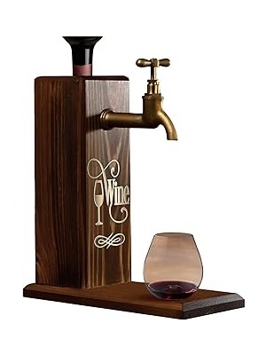 Uravas Store Bk Gift Özel Şarap Baskılı Musluklu Doğal Ahşap Standı, Çeşmesi, Doğum Günü Hediyesi, Ev