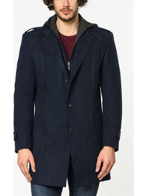 Dewberry Plt8334 Erkek Palto Uzun Kol Yün Polyester Lacivert Midi Düz Desenli 3XL Beden