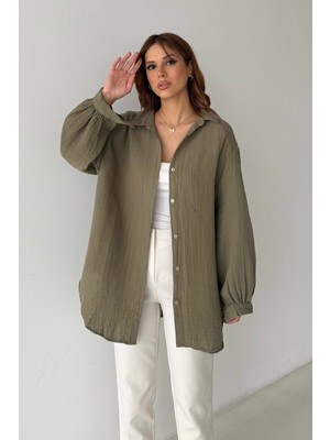 Bejna Kadın Oversize Balon Kol Basic Müslin Gömlek