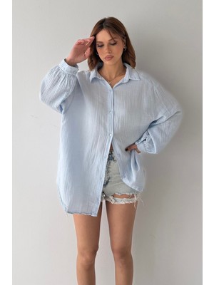 Bejna Kadın Oversize Balon Kol Basic Müslin Gömlek