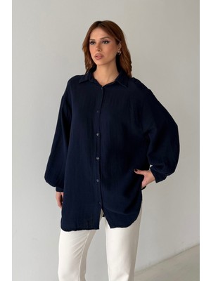 Bejna Kadın Oversize Balon Kol Basic Müslin Gömlek