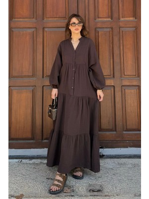 Bejna Kadın Yazlık Astarlı Maxi Müslin Dokuma Elbise