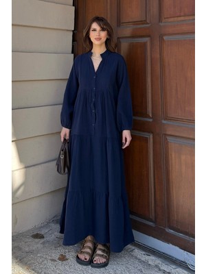 Bejna Kadın Yazlık Astarlı Maxi Müslin Dokuma Elbise