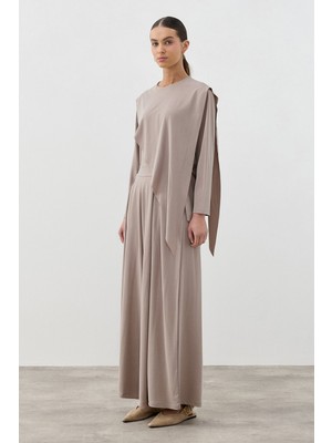 Merwishop Önü Pileli Pantolonlu Moly Takım 1626 Vizon