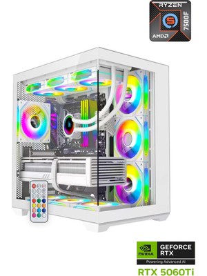 Apphirex Prime 67W Ryzen 5 7500F 32GB Ddr5 Ram 1tb M2 SSD RTX5060Tİ 16GB 240MM Beyaz Sıvı Soğutmalı Masaüstü Oyuncu Bilgisayarı