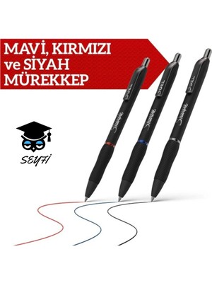 Sharpie S-Gel 0.7 mm Mürekkepli Basmalı Jel Kalem 3 Renk Mavi Siyah Kırmızı