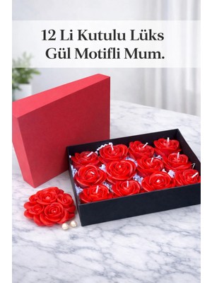 Dekor İstanbul 12’li Kutulu Gül Motifli Mum Seti – El Yapımı Dekoratif Lüks Mum, Özel Tasarım
