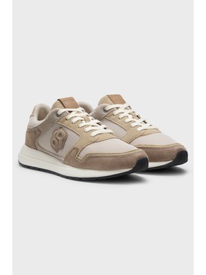 Boss Erkek Monogram Logolu Nefes Alabilen Tasarımlı Deri Bej Sneaker 50554612-280
