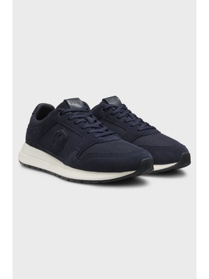 Boss Erkek Monogram Logolu Nefes Alabilen Tasarımlı Deri Lacivert Sneaker 50554612-401