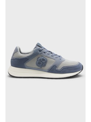 Boss Erkek Monogram Logolu Nefes Alabilen Tasarımlı Deri Mavi Sneaker 50554612-460