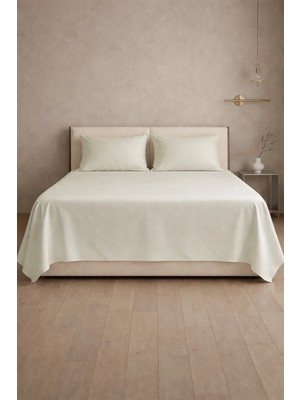 First Choice %100 Pamuk Saten 200 Tc (80 Tel) Düz Çarşaf Seti Krem