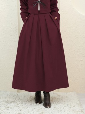 Modamorfo Pileli Fermuarlı Kaşe Etek  -Bordo