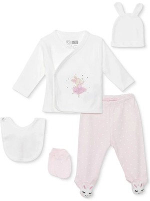 Hellobaby Kız Bebek 5li Hastane Çıkışı Hayvan Baskılı Çıtçıtlı Zarf Yaka Long Sleeve Patikli