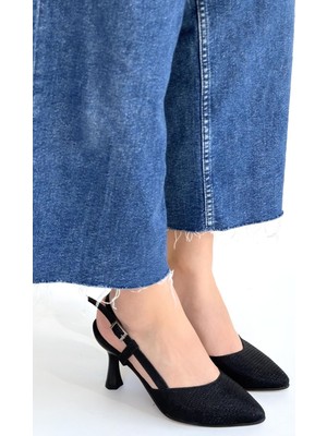 Modanı Seç Joga Siyah Saten Simli Topuklu Ayakkabı