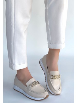 Modanı Seç Otra Bej Cilt Babet Ayakkabı