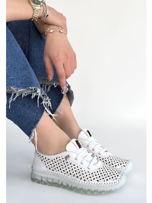 Modanı Seç Otja Beyaz Deri Lazerli Bağcıklı Spor Ayakkabı