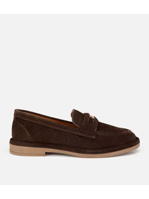 Hotiç Kadın Süet Deri Kahverengi Tokalı Klasik Loafer