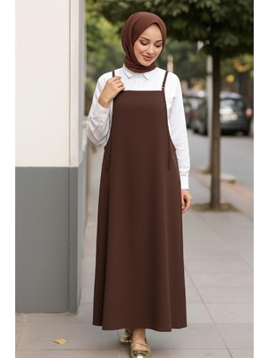 İlk El Grup Ieg™ Kadın Acı Kahverengi Basic Ayarlanabilir Askılı Jile Elbise