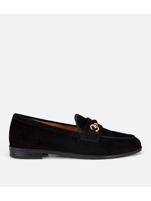 Hotiç Kadın Süet Deri Siyah Tokalı Klasik Loafer