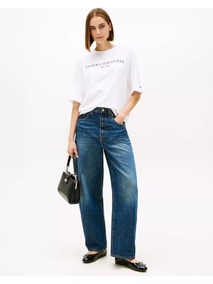 Tommy Hilfiger Kadın Kısa Kol Bisiklet Yaka Rahat Kesim Beyaz T-Shirt WW0WW47811-YCF