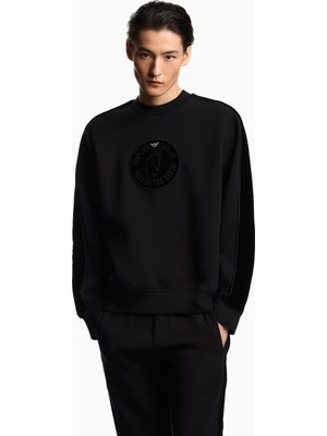 Emporio Armani Erkek Regular Fit Pamuklu Bisiklet Yaka Uzun Kollu Siyah Sweatshirt EM005005 AF10013-UC001