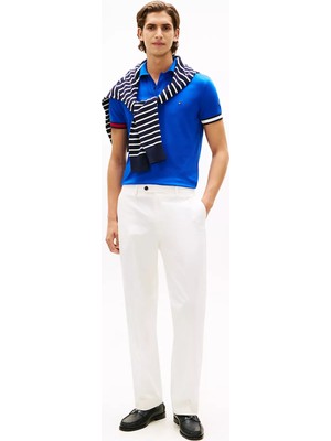 Tommy Hilfiger Erkek Normal Kalıp Logo Bayrak Işlemeli Pamuklu Kısa Kollu Mavi Polo Yaka T-Shirt MW0MW42743-C7F