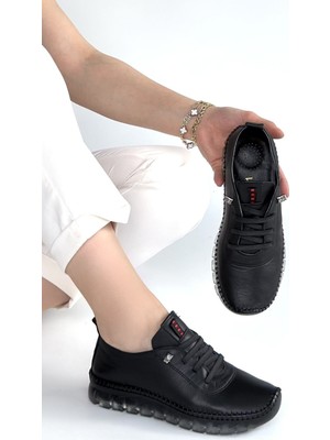 Bluefeet Siyah Deri Bağcıklı Spor Ayakkabı