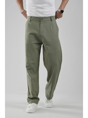 Baggy Fit Kalıp Pamuklu Keten Pantolon