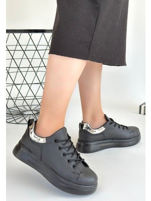 Bluefeet Siyah Cilt Bağcıklı Spor Ayakkabı