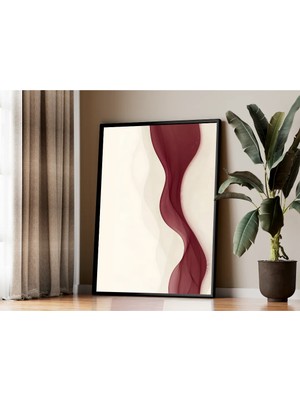 Rosaart Minimal Bordo Soyut Ahşap Çerçeveli Tablo–modern Akışkan Form Krem Zemin- Duvar Dekoru