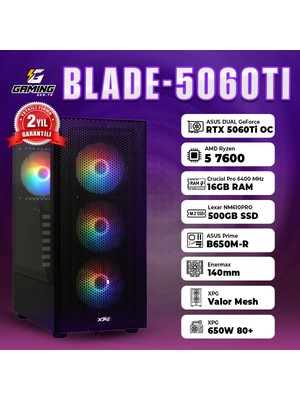 GamingGenTR BLADE-5060TI  / AMD Ryzen 5 7600 / Asus Dual Geforce RTX 5060 Ti 16GB / 16GB Ram / 500GB SSD / OEM Paket