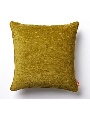 The Kun Yumuşak Tuşeli Kendinden Dokulu Biyeli Düz Zemin Kırlent Kılıfı-Fıstık Yeşili