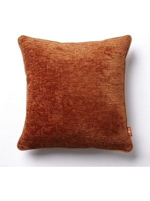 The Kun Yumuşak Tuşeli Kendinden Dokulu Biyeli Düz Zemin Kırlent Kılıfı-Kahverengi