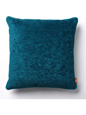 The Kun Yumuşak Tuşeli Kendinden Dokulu Biyeli Düz Zemin Kırlent Kılıfı-Petrol Yeşili