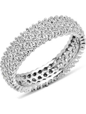 Inure Jewelry Gümüş 3 Sıra Beyaz Tamtur Bayan Alyans Yüzük