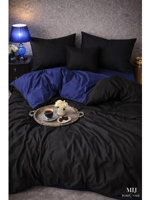 More Home Lastikli Çarşaflı Çift Kişilik Nevresim Takımı Lacivert-Siyah
