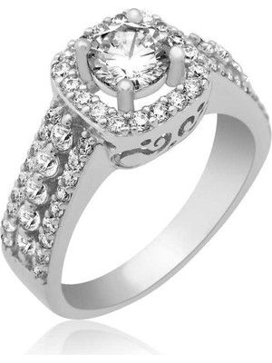 Inure Jewelry Gümüş Kare Montür Tek Taş Bayan Yüzük