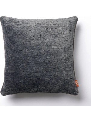 The Kun Yumuşak Tuşeli Kendinden Dokulu Biyeli Düz Zemin Kırlent Kılıfı-Antrasit