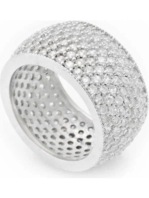 Inure Jewelry Gümüş 7 Sıra Beyaz Tamtur Bayan Alyans Yüzük