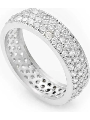 Inure Jewelry Gümüş 3 Sıra Beyaz Tamtur Bayan Alyans Yüzük