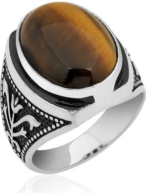 Inure Jewelry Gümüş Lale Işlemeli Kaplan Gözü Yüzük