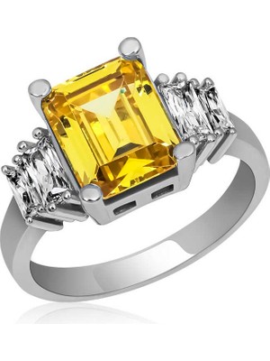 Inure Jewelry Gümüş Sarı Baget Taşlı Bayan Yüzük
