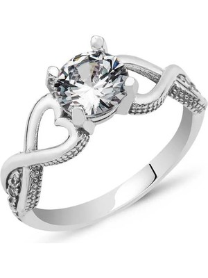 Inure Jewelry Gümüş Tek Taş Sonsuz Kalp Yüzük