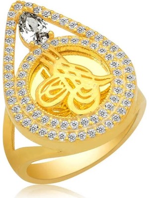 Inure Jewelry Gümüş Gold Tuğralı Bayan Yüzük