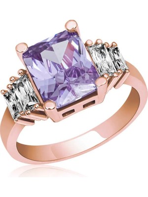 Inure Jewelry Gümüş Lila Baget Taşlı Rose Bayan Yüzük